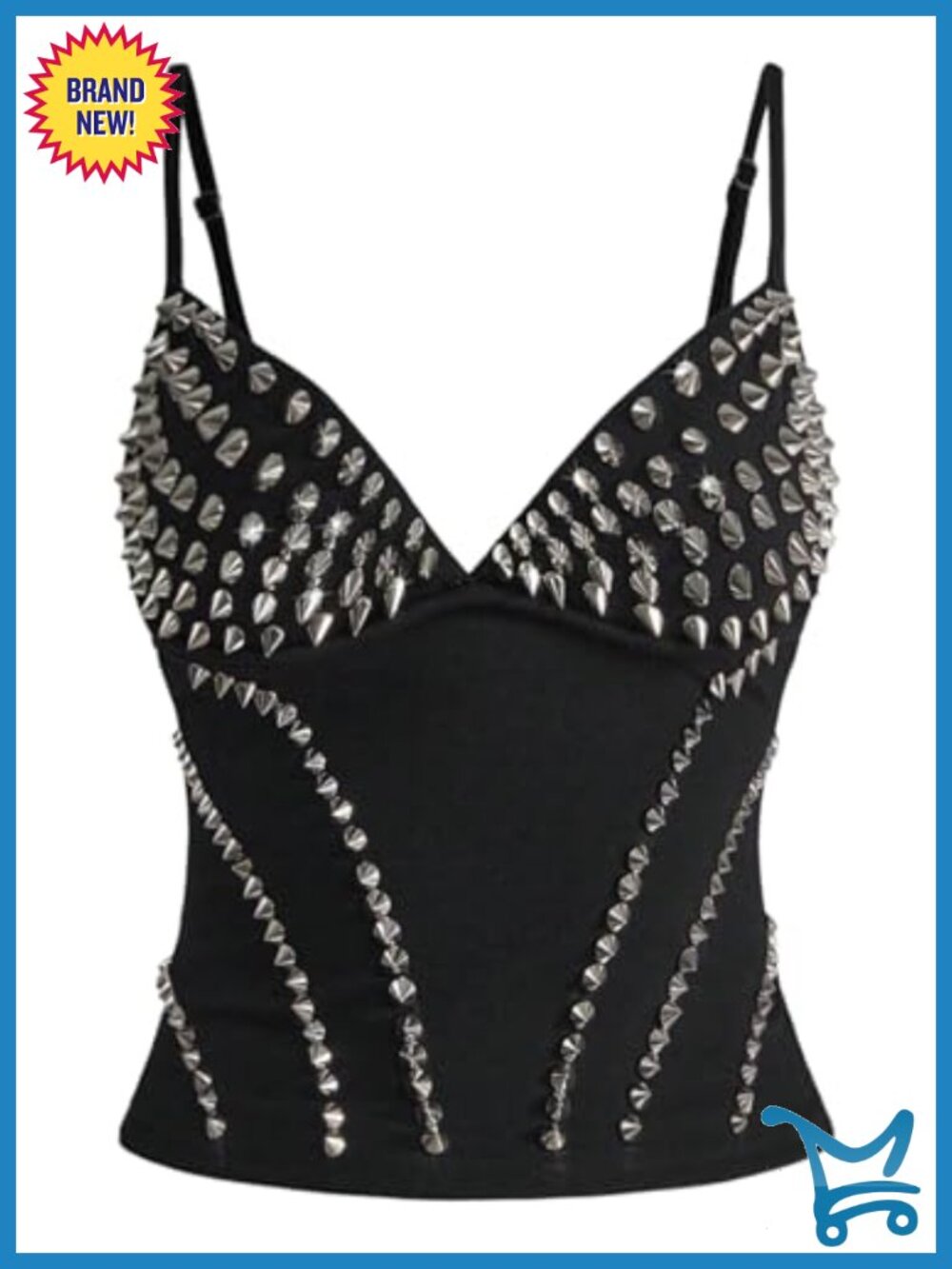 SOLY HUX Women's Y2K Punk Rivet Cami Crop Top V Neck Spaghetti Strap